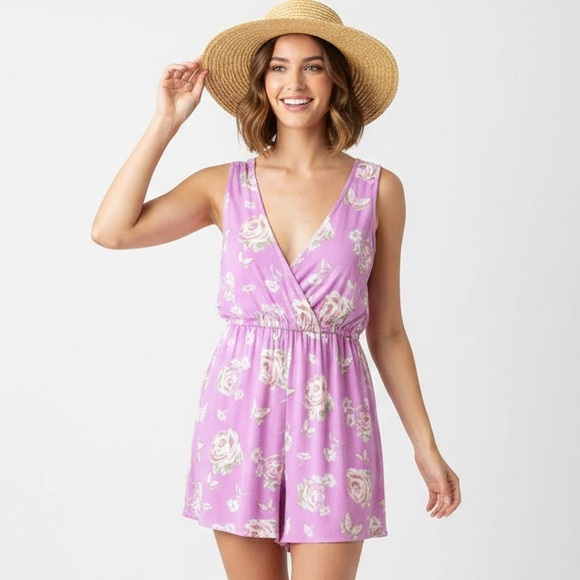 bp Pants - NEW BP. Floral romper butterfly Bohemian sleeveless purple SMALL NWT